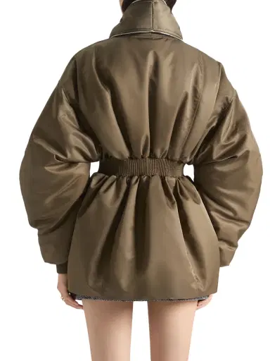 Givenchy Women's Long Bomber with Zipped Shawl Collar - Khaki | Thumbnail 4 Givenchy Women's Long Bomber with Zipped Shawl Collar - Khaki | Thumbnail 4