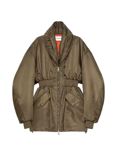 Givenchy Women's Long Bomber with Zipped Shawl Collar - Khaki | Thumbnail 1 Givenchy Women's Long Bomber with Zipped Shawl Collar - Khaki | Thumbnail 1