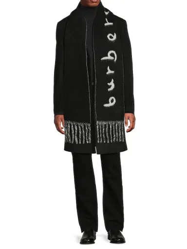 Burberry Men's Reversible Logo Jacquard Wool-Blend Scarf - Black | Thumbnail 2 Burberry Men's Reversible Logo Jacquard Wool-Blend Scarf - Black | Thumbnail 2