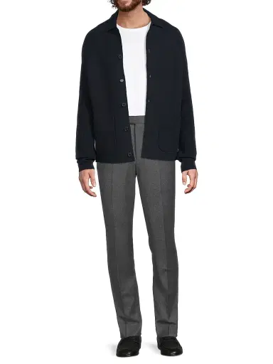 Reiss Men's Fitzgerald Button-Front Cardigan - Navy Blue | Thumbnail 2 Reiss Men's Fitzgerald Button-Front Cardigan - Navy Blue | Thumbnail 2