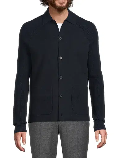 Reiss Men's Fitzgerald Button-Front Cardigan - Navy Blue | Thumbnail 3 Reiss Men's Fitzgerald Button-Front Cardigan - Navy Blue | Thumbnail 3