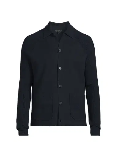 Reiss Men's Fitzgerald Button-Front Cardigan - Navy Blue | Thumbnail 1 Reiss Men's Fitzgerald Button-Front Cardigan - Navy Blue | Thumbnail 1