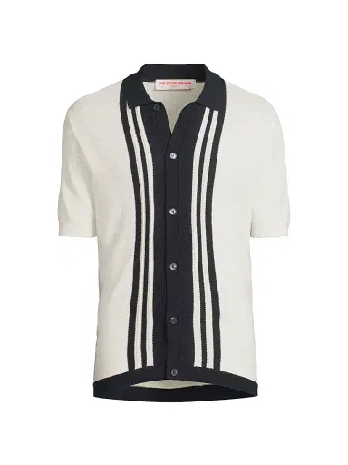 Orlebar Brown Men's Tiernan Lumina Stripe Shirt - White Sand Night Iris | Thumbnail 1 Orlebar Brown Men's Tiernan Lumina Stripe Shirt - White Sand Night Iris | Thumbnail 1