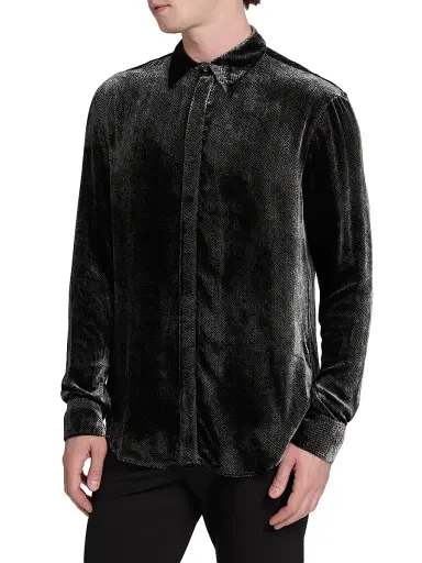 Giorgio Armani Men's Velvet Tux Shirt - Black Beauty | Thumbnail 4 Giorgio Armani Men's Velvet Tux Shirt - Black Beauty | Thumbnail 4