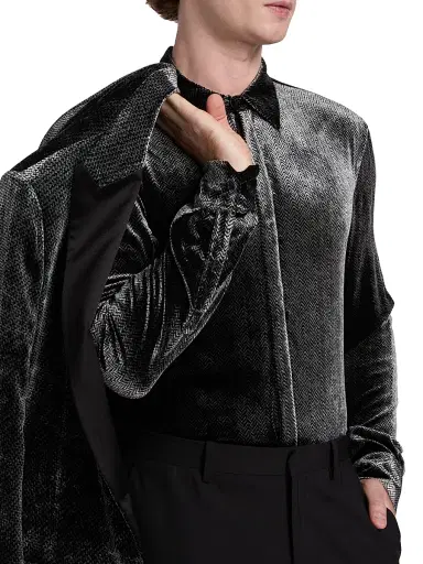 Giorgio Armani Men's Velvet Tux Shirt - Black Beauty | Thumbnail 6 Giorgio Armani Men's Velvet Tux Shirt - Black Beauty | Thumbnail 6
