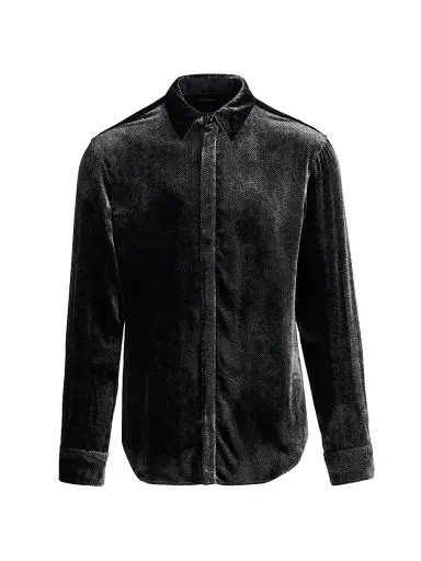 Giorgio Armani Men's Velvet Tux Shirt - Black Beauty | Thumbnail 1 Giorgio Armani Men's Velvet Tux Shirt - Black Beauty | Thumbnail 1