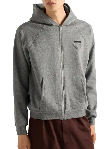 Prada Men's Cashmere Blend Zipper Hoodie - Grey | Thumbnail 2 Prada Men's Cashmere Blend Zipper Hoodie - Grey | Thumbnail 2