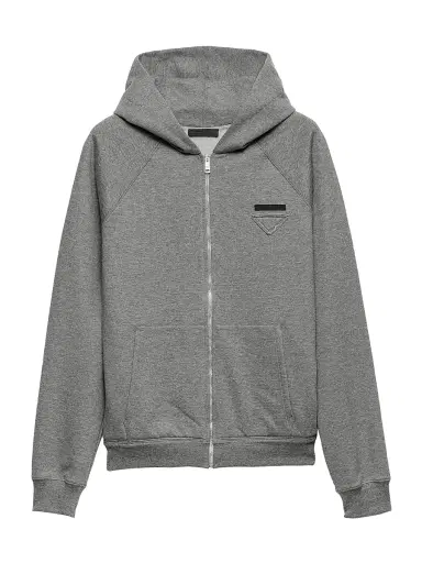 Prada Men's Cashmere Blend Zipper Hoodie - Grey | Thumbnail 1 Prada Men's Cashmere Blend Zipper Hoodie - Grey | Thumbnail 1