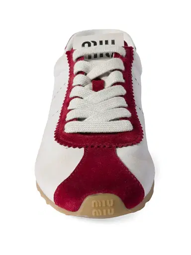 Miu Miu Women's Plume Nappa Leather and Suede Sneakers - White | Thumbnail 2 Miu Miu Women's Plume Nappa Leather and Suede Sneakers - White | Thumbnail 2