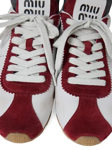 Miu Miu Women's Plume Nappa Leather and Suede Sneakers - White | Thumbnail 4 Miu Miu Women's Plume Nappa Leather and Suede Sneakers - White | Thumbnail 4