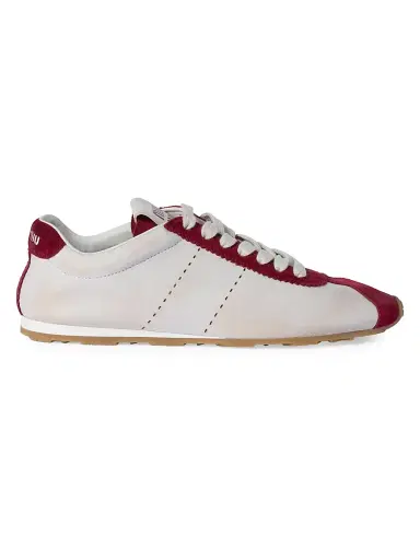 Miu Miu Women's Plume Nappa Leather and Suede Sneakers - White | Thumbnail 1 Miu Miu Women's Plume Nappa Leather and Suede Sneakers - White | Thumbnail 1