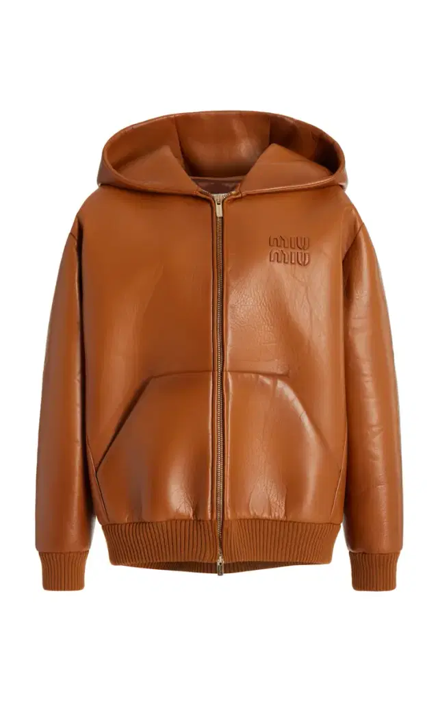 Miu Miu Oversized Hooded Leather Jacket - Brown