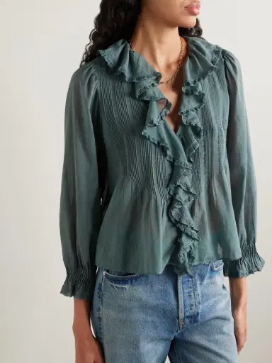 DÔEN Hardy Lace-trimmed Ruffled Pintucked Organic Cotton-voile Blouse | Thumbnail 3 DÔEN Hardy Lace-trimmed Ruffled Pintucked Organic Cotton-voile Blouse | Thumbnail 3