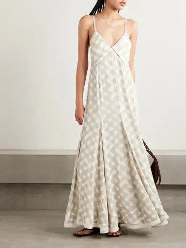 Proenza Schouler June Pleated Checked Crepe De Chine Maxi Dress | Thumbnail 2 Proenza Schouler June Pleated Checked Crepe De Chine Maxi Dress | Thumbnail 2