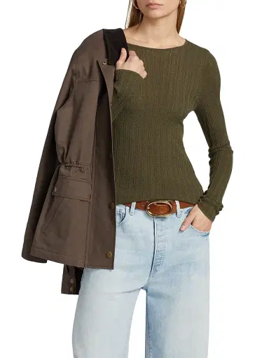 PAIGE Women's Alis Knit Round Neck Top - Dark Army | Thumbnail 3 PAIGE Women's Alis Knit Round Neck Top - Dark Army | Thumbnail 3