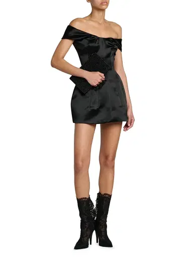 McQueen Women's Bonded Satin Cocktail Minidress - Black | Thumbnail 2 McQueen Women's Bonded Satin Cocktail Minidress - Black | Thumbnail 2