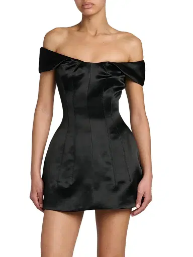 McQueen Women's Bonded Satin Cocktail Minidress - Black | Thumbnail 3 McQueen Women's Bonded Satin Cocktail Minidress - Black | Thumbnail 3