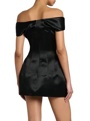 McQueen Women's Bonded Satin Cocktail Minidress - Black | Thumbnail 5 McQueen Women's Bonded Satin Cocktail Minidress - Black | Thumbnail 5