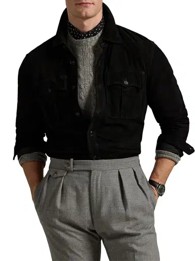 Polo Ralph Lauren Men's Suede Utility Overshirt | Thumbnail 3 Polo Ralph Lauren Men's Suede Utility Overshirt | Thumbnail 3