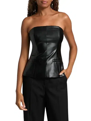 Milly Women's Faux-Leather Strapless Top - Black | Thumbnail 3 Milly Women's Faux-Leather Strapless Top - Black | Thumbnail 3