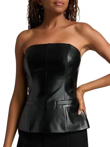 Milly Women's Faux-Leather Strapless Top - Black | Thumbnail 6 Milly Women's Faux-Leather Strapless Top - Black | Thumbnail 6
