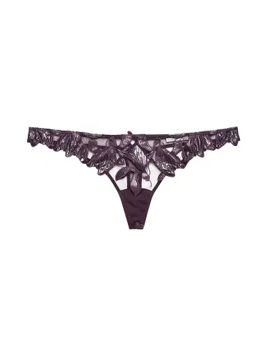 Fleur du Mal Women's Lily Embroidered Hipster Thong - Aubergine | Thumbnail 1 Fleur du Mal Women's Lily Embroidered Hipster Thong - Aubergine | Thumbnail 1