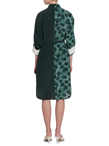 Ferragamo Women's Painted Block Silk Split Shirtdress - Moss | Thumbnail 5 Ferragamo Women's Painted Block Silk Split Shirtdress - Moss | Thumbnail 5
