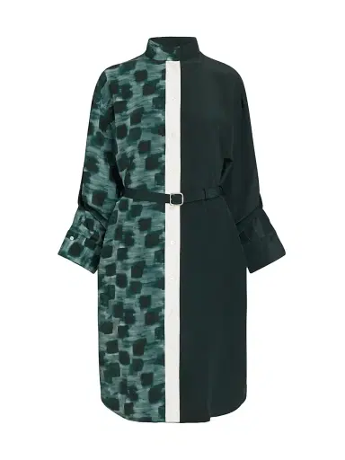 Ferragamo Women's Painted Block Silk Split Shirtdress - Moss | Thumbnail 1 Ferragamo Women's Painted Block Silk Split Shirtdress - Moss | Thumbnail 1