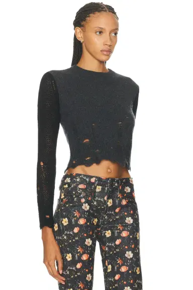 R13 Combo Sleeve Baby Crewneck Sweater | Thumbnail 2 R13 Combo Sleeve Baby Crewneck Sweater | Thumbnail 2
