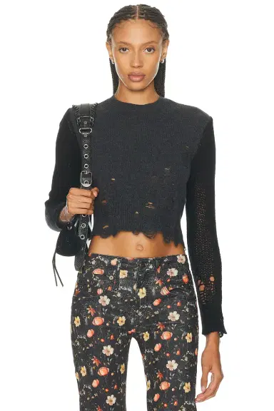 R13 Combo Sleeve Baby Crewneck Sweater | Thumbnail 1 R13 Combo Sleeve Baby Crewneck Sweater | Thumbnail 1