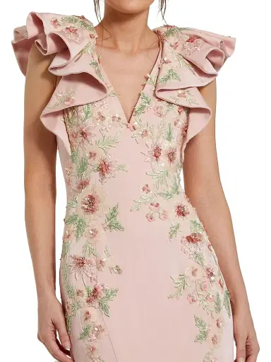 Mac Duggal Women's Flutter-Sleeve Embellished Mermaid Gown - Blush | Thumbnail 3 Mac Duggal Women's Flutter-Sleeve Embellished Mermaid Gown - Blush | Thumbnail 3
