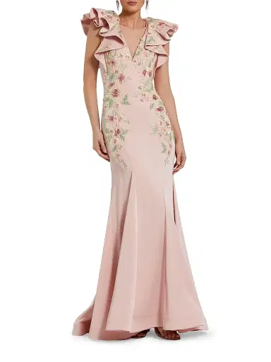 Mac Duggal Women's Flutter-Sleeve Embellished Mermaid Gown - Blush | Thumbnail 1 Mac Duggal Women's Flutter-Sleeve Embellished Mermaid Gown - Blush | Thumbnail 1