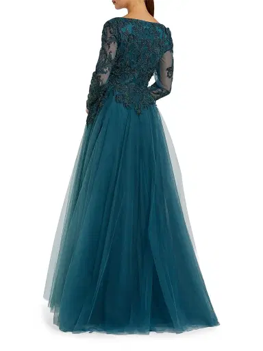 Mac Duggal Women's Embellished Tulle A-Line Gown - Teal | Thumbnail 2 Mac Duggal Women's Embellished Tulle A-Line Gown - Teal | Thumbnail 2