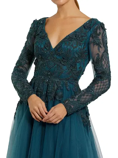Mac Duggal Women's Embellished Tulle A-Line Gown - Teal | Thumbnail 3 Mac Duggal Women's Embellished Tulle A-Line Gown - Teal | Thumbnail 3