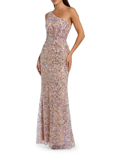 Mac Duggal Women's Floral-Embellished One-Shoulder Gown - Pink Multi | Thumbnail 1 Mac Duggal Women's Floral-Embellished One-Shoulder Gown - Pink Multi | Thumbnail 1