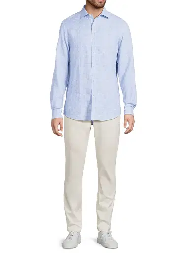 Ralph Lauren Purple Label Men's Glen Check Linen Button-Front Shirt - Blue White | Thumbnail 2 Ralph Lauren Purple Label Men's Glen Check Linen Button-Front Shirt - Blue White | Thumbnail 2