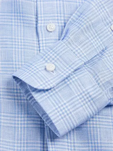 Ralph Lauren Purple Label Men's Glen Check Linen Button-Front Shirt - Blue White | Thumbnail 6 Ralph Lauren Purple Label Men's Glen Check Linen Button-Front Shirt - Blue White | Thumbnail 6