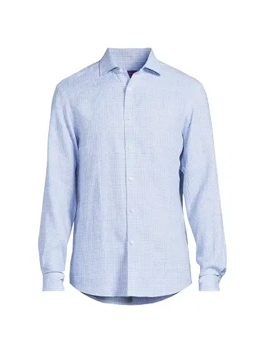 Ralph Lauren Purple Label Men's Glen Check Linen Button-Front Shirt - Blue White | Thumbnail 1 Ralph Lauren Purple Label Men's Glen Check Linen Button-Front Shirt - Blue White | Thumbnail 1