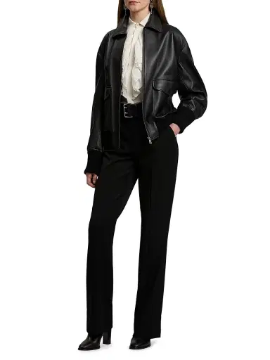 Ralph Lauren Collection Women's Coale Leather Bomber Jacket - Black | Thumbnail 2 Ralph Lauren Collection Women's Coale Leather Bomber Jacket - Black | Thumbnail 2