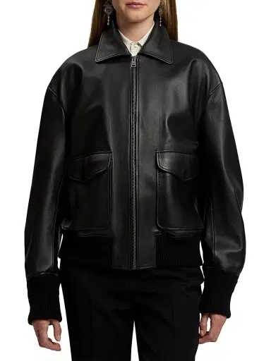 Ralph Lauren Collection Women's Coale Leather Bomber Jacket - Black | Thumbnail 3 Ralph Lauren Collection Women's Coale Leather Bomber Jacket - Black | Thumbnail 3