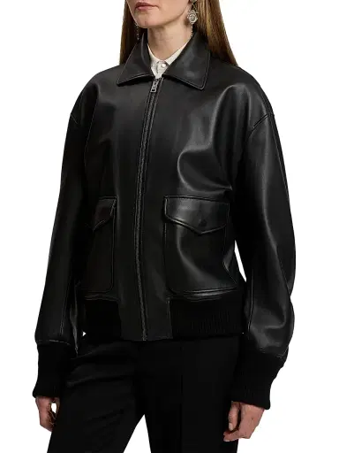 Ralph Lauren Collection Women's Coale Leather Bomber Jacket - Black | Thumbnail 4 Ralph Lauren Collection Women's Coale Leather Bomber Jacket - Black | Thumbnail 4