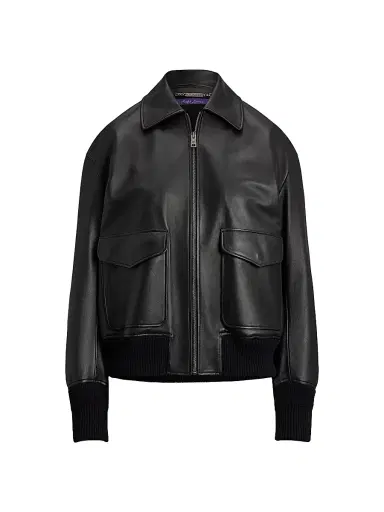Ralph Lauren Collection Women's Coale Leather Bomber Jacket - Black | Thumbnail 1 Ralph Lauren Collection Women's Coale Leather Bomber Jacket - Black | Thumbnail 1