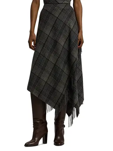 Ralph Lauren Collection Women's Hadiah Plaid Wool Scarf Skirt - Grey Black | Thumbnail 3 Ralph Lauren Collection Women's Hadiah Plaid Wool Scarf Skirt - Grey Black | Thumbnail 3