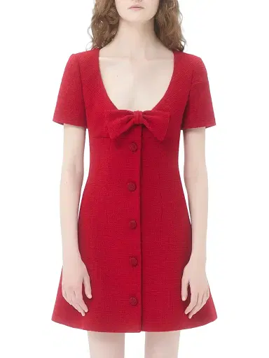 Valentino Garavani Women's Short Dress in Plain Wool Tweed - Paris | Thumbnail 2 Valentino Garavani Women's Short Dress in Plain Wool Tweed - Paris | Thumbnail 2