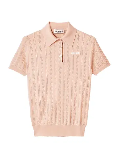 Miu Miu Women's Cashmere Polo Sweater - Pink | Thumbnail 1 Miu Miu Women's Cashmere Polo Sweater - Pink | Thumbnail 1