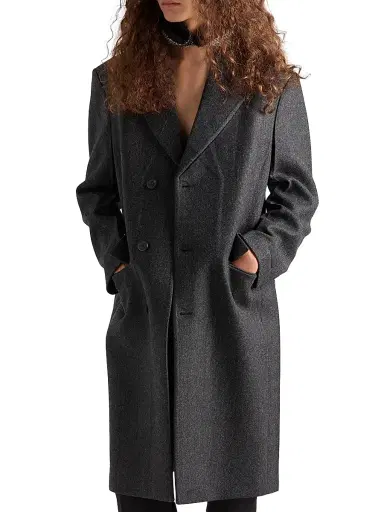 Prada Men's Single-Breasted Wool Coat - Grey | Thumbnail 2 Prada Men's Single-Breasted Wool Coat - Grey | Thumbnail 2