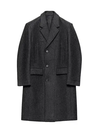 Prada Men's Single-Breasted Wool Coat - Grey | Thumbnail 1 Prada Men's Single-Breasted Wool Coat - Grey | Thumbnail 1