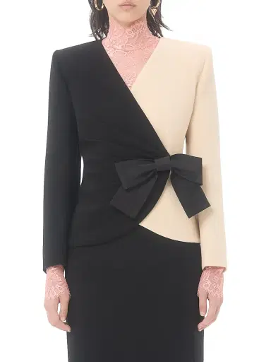 Valentino Garavani Women's Wool Crepe Jacket with Contrasting Bow - Black Birch | Thumbnail 2 Valentino Garavani Women's Wool Crepe Jacket with Contrasting Bow - Black Birch | Thumbnail 2