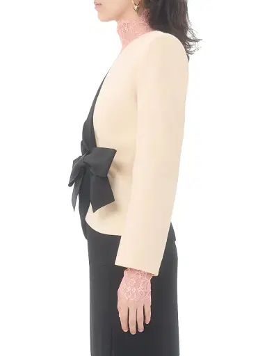 Valentino Garavani Women's Wool Crepe Jacket with Contrasting Bow - Black Birch | Thumbnail 3 Valentino Garavani Women's Wool Crepe Jacket with Contrasting Bow - Black Birch | Thumbnail 3