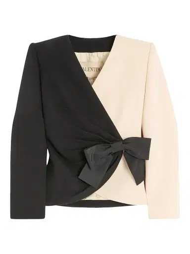 Valentino Garavani Women's Wool Crepe Jacket with Contrasting Bow - Black Birch | Thumbnail 1 Valentino Garavani Women's Wool Crepe Jacket with Contrasting Bow - Black Birch | Thumbnail 1
